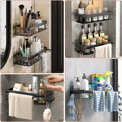 Étagère de Douche - ShelfBathroomOrganizer ™ - Rectangle Noir - Mon Rayon de Rangement